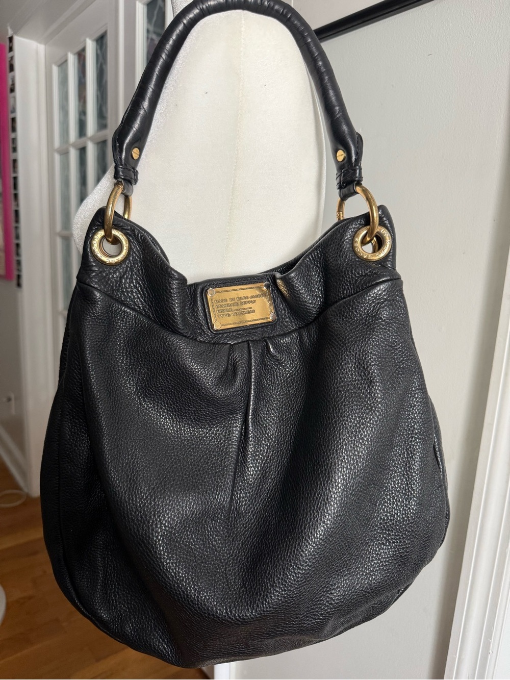 Marc Jacobs Black Pebbled Leather Shoulder Bag with Gold Hardware